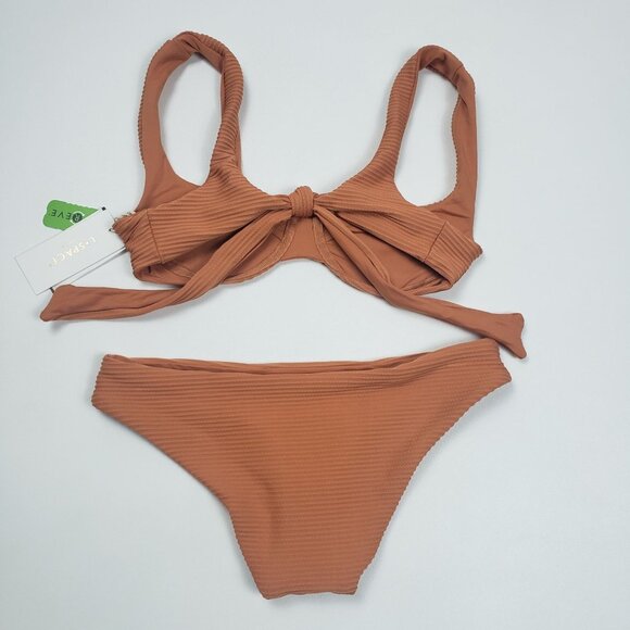 LSPACE Pointelle Rib Nikita Top & Sandy Bottom Classic Bikini Set Size XS Sienna - Picture 4 of 14